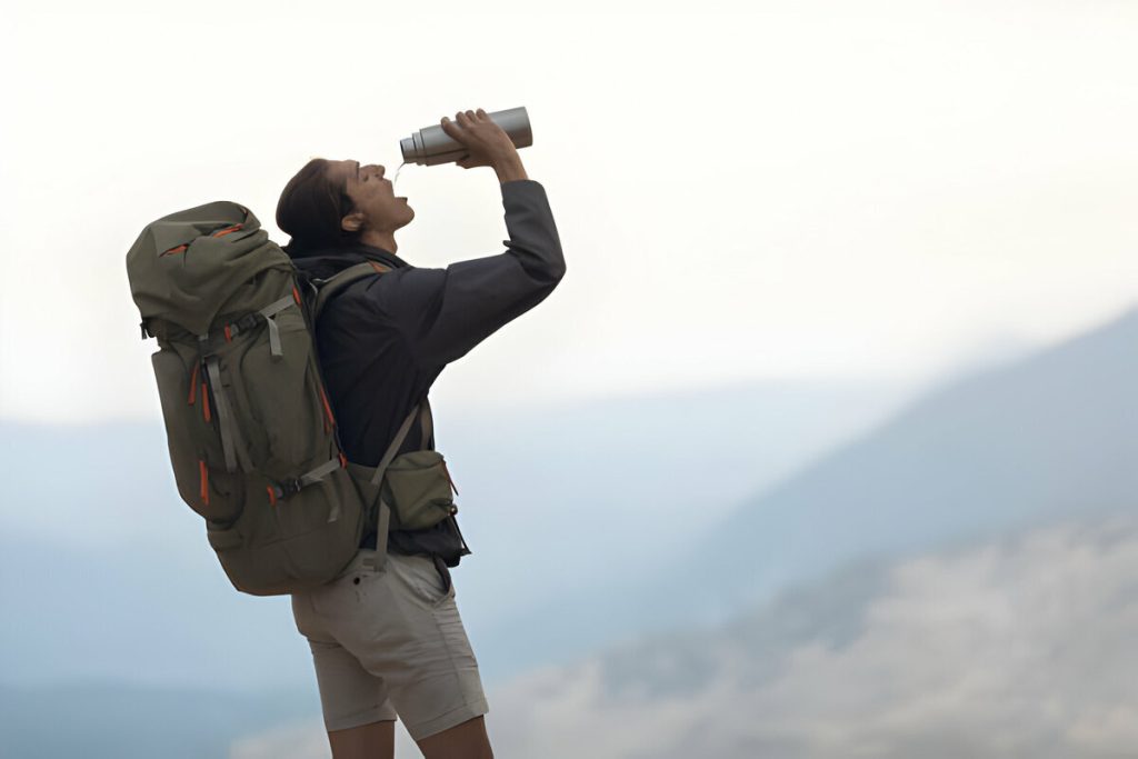 carrying a water bottle while hiking